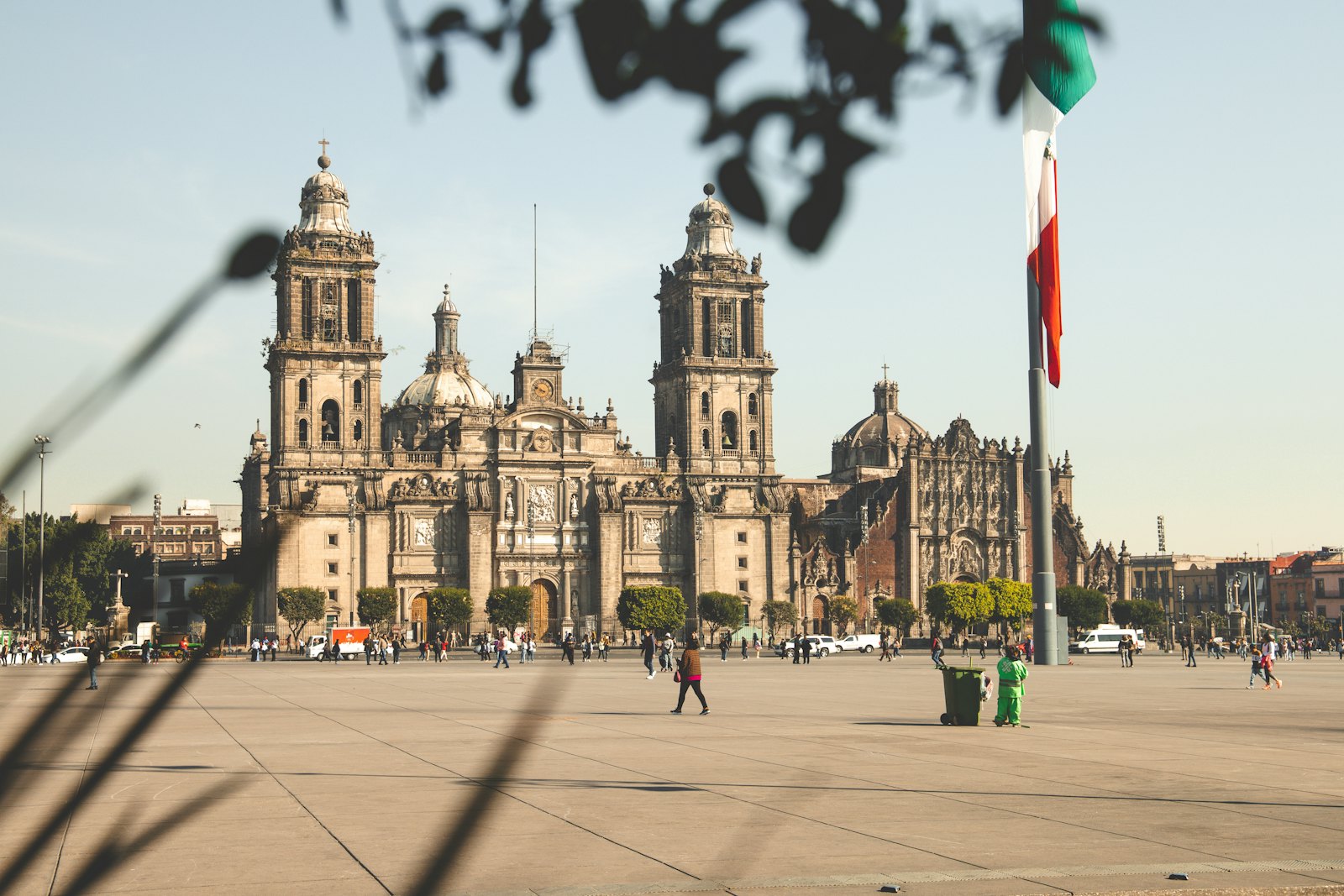 Mexico City cathedral and flag